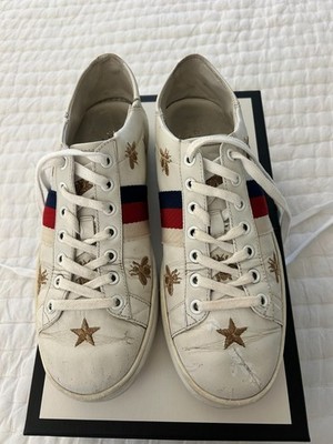 Gucci Sylvie Women's Sneakers Multicolor Web Ace Stars Lace-Up Shoes SZ 37.5