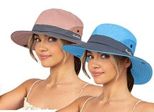 Sun Hat for Women Summer UV Protection Beach Hat Wide Brim Medium Blue pink