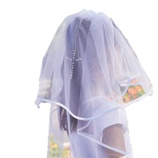 54 Inch White First Communion Veil, Rhinestone, White Bead Cross, Girl, Church