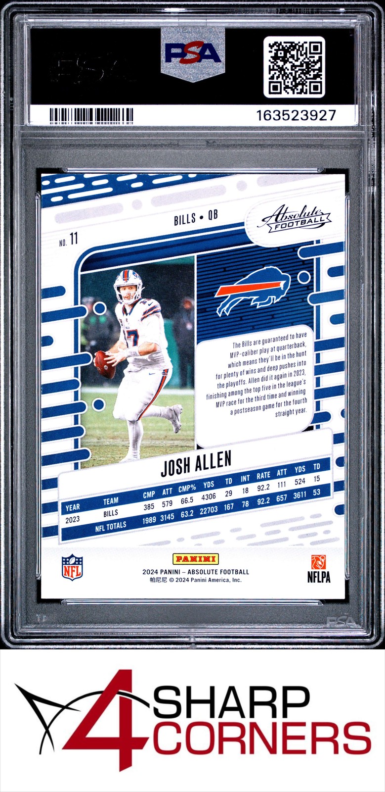 2024 PANINI ABSOLUTE #11 JOSH ALLEN PSA 10 view 2