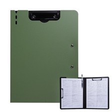 A4 Foldable Clipboard Folder with Double Metal Clips 360 Degree Pen Holder Green