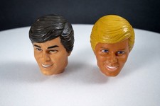 2 Vintage 1983 Barbie Ken Doll Head Replacement Blonde/Blue Brown/Blue