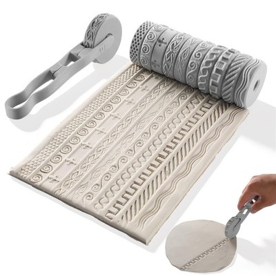 10Pcs 3D Printed Clay Texture Roller Clay Roller with Handle Texture Wheel Se...