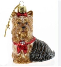 Quality Glass YORKIE YORKSHIRE TERRIER III Dog Breed Christmas Ornament