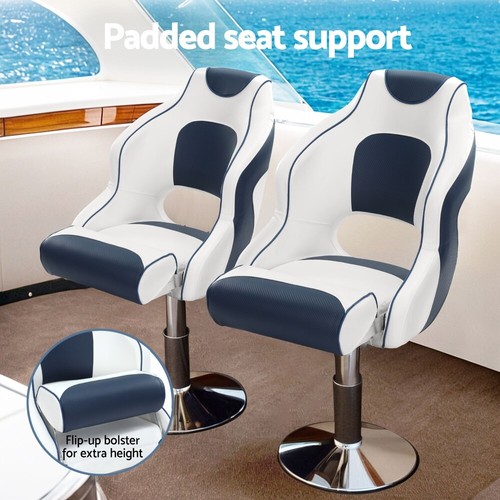 Seamanship Captain Bucket Boat Seats Helm Chair Flip Up Bolster Swivel Foam Blue - Picture 6 of 9