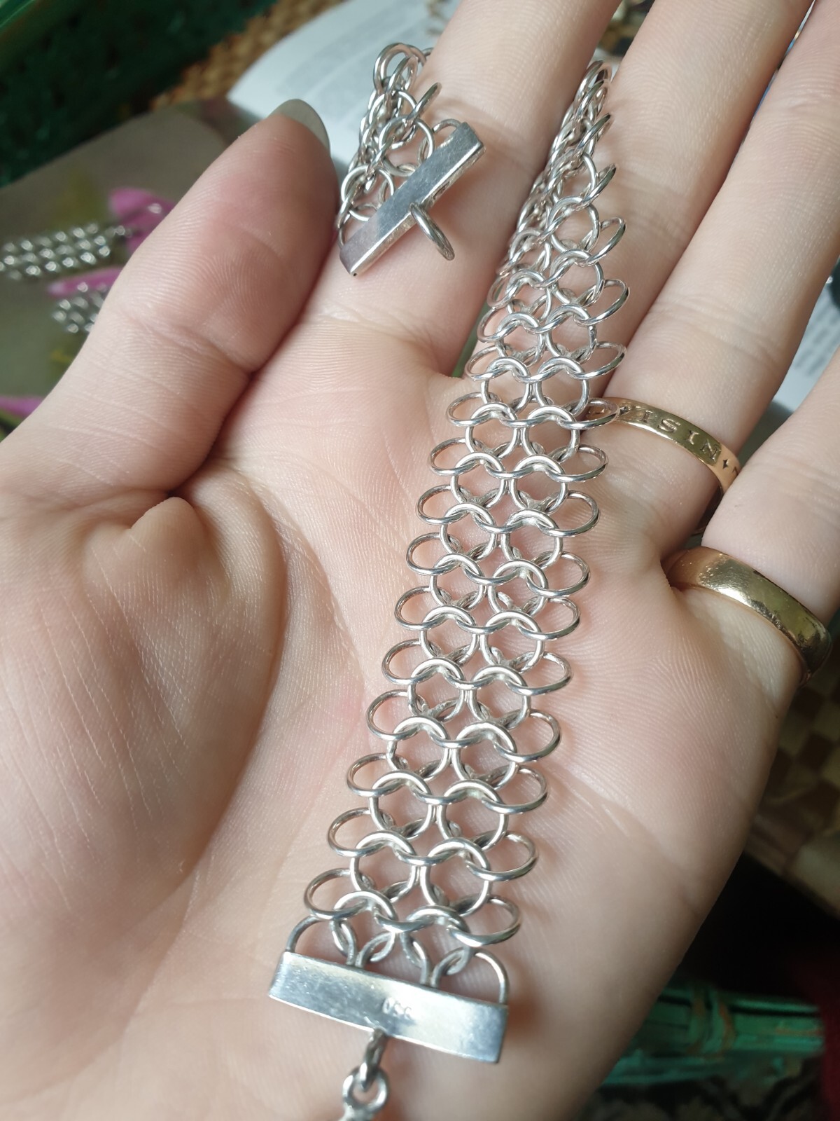 Chainlink Mesh Bracelet Solid Silver 925 Springri… - image 1