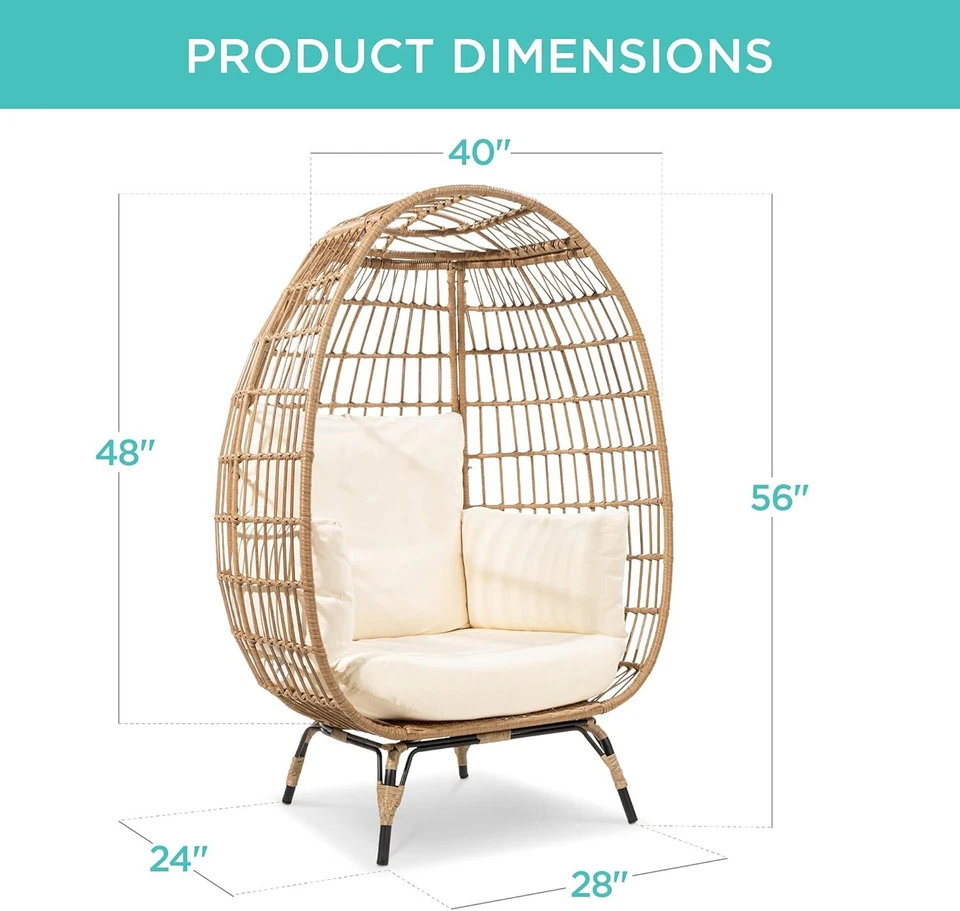 Silla de huevo de mimbre, tumbona interior exterior de gran tamaño para patio, patio trasero, sala de estar R Foto 3 de 4