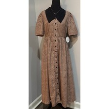 Lost + Wander Tiny Dancer Midi Dress Black Cream Floral Button Front S