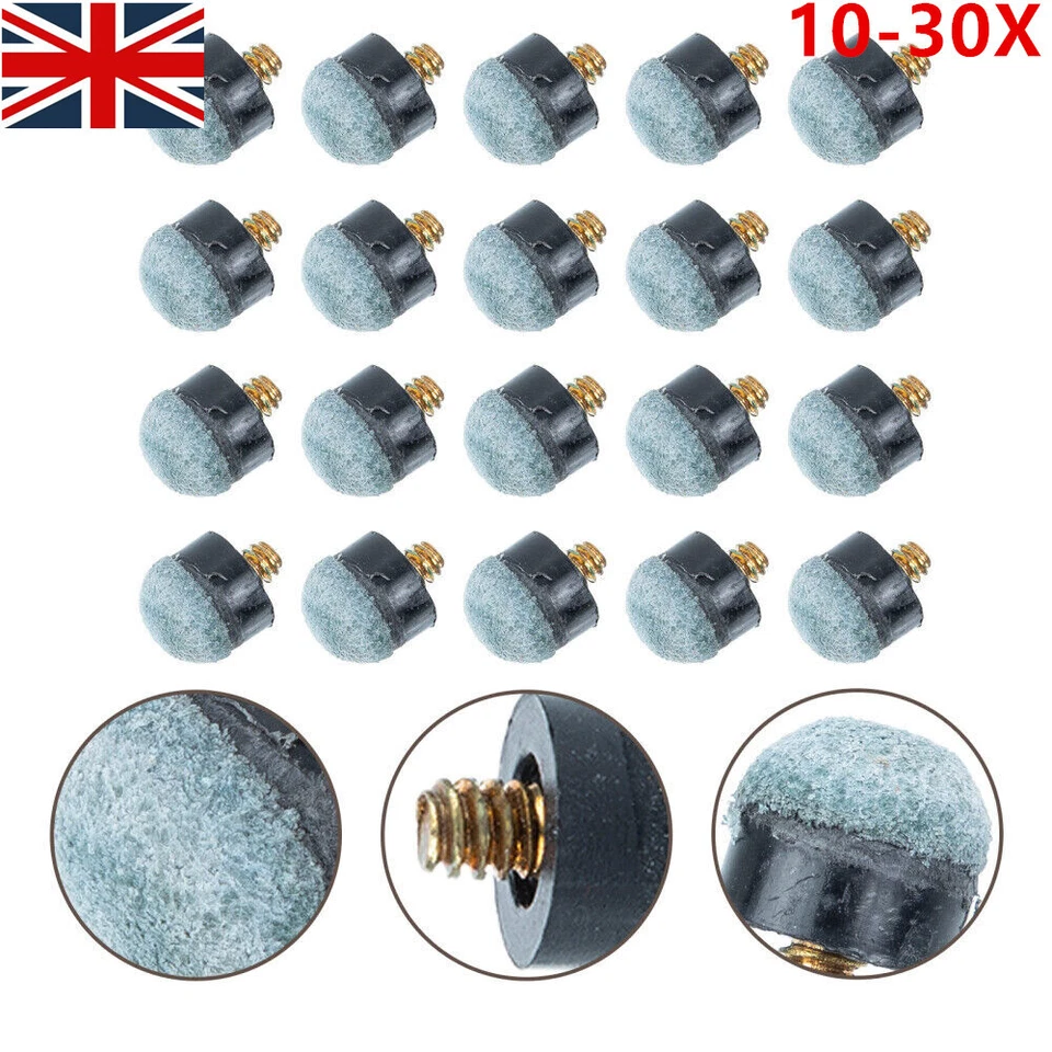 10-30Pcs 12mm Billiard Hard Leather Pool Cue Stick Screw-On Tips Replacement UK - Image 2 of 4