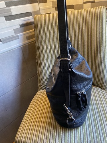 Genuine Leather BORSE IN PELLE Black Shoulder Handbag Made In Italy VEC - Picture 5 of 20