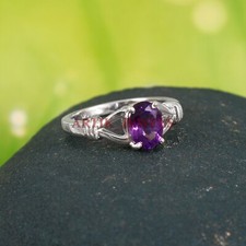 Natural Amethyst Gemstone with 925 Sterling Silver Ring for Women's 4656