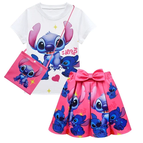 Lilo Stitch Girls T-Shirt Dress Kids Pleated Skirts Set Cute Print Outfit Gift - Picture 4 of 19