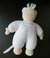 17. DOUDOU PELUCHE TROUSSELIER POUPEE ROSE CAPUCHE SOURIS rose écru TTBE