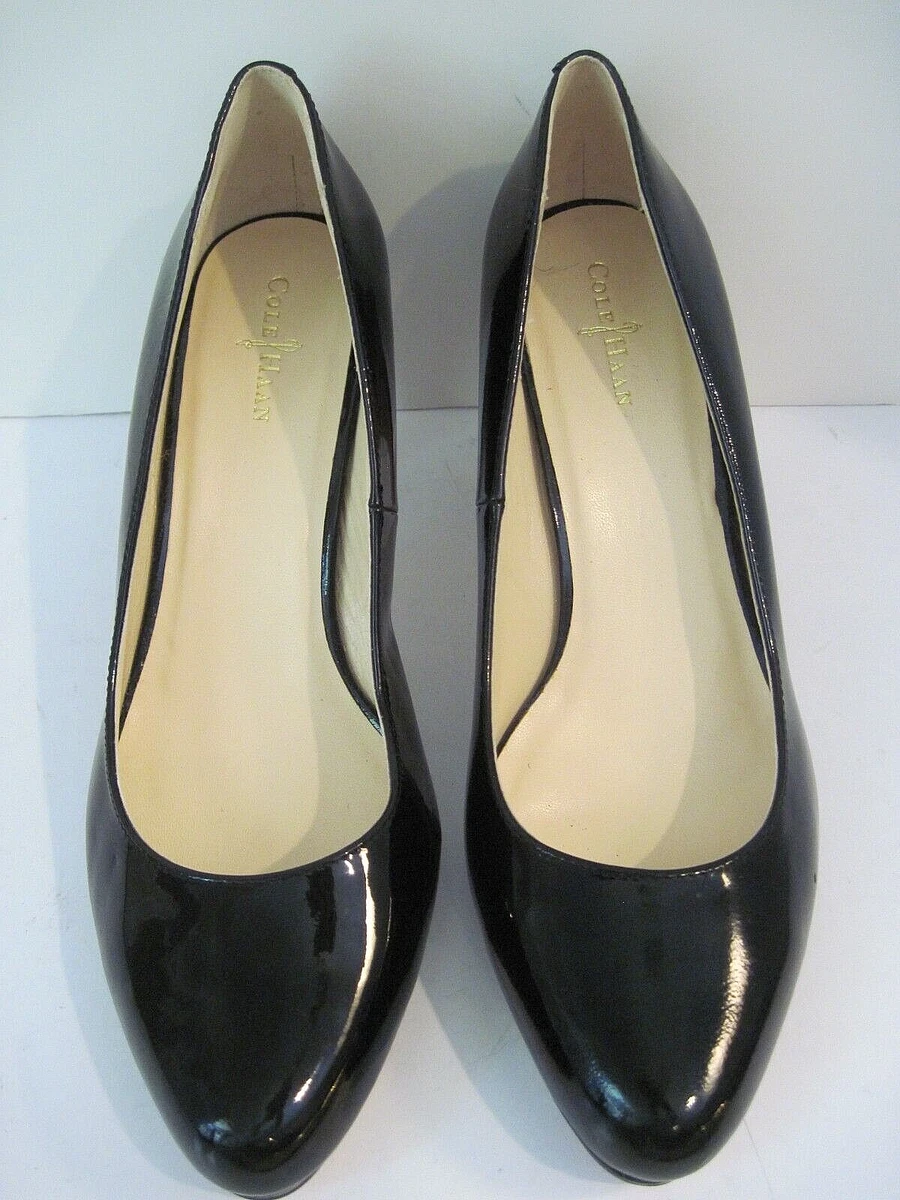 Cole Haan Black Patent Leather Almond Toe Heels Pumps Size 8 1 2 B