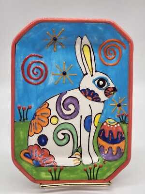La Ceramica De Juan Hand Painted Bunny Rabbit Tray Made In Spain 6''x8.25''