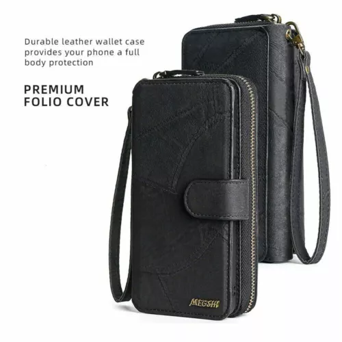 Luxury Leather Wallet Zip Coin Purse Card Flip Case For iPhone 16 Pro 15 14 13 - Picture 7 of 10