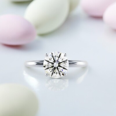 Round Cut Diamond Engagement Ring 3.75 Ct Lab Grown IGI 14k White Gold