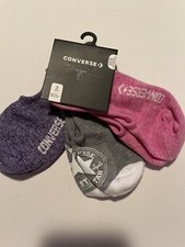 Converse No Show Socks 3 Pair Kids Size 10c-3yPink Gray/logo  Purple Girls