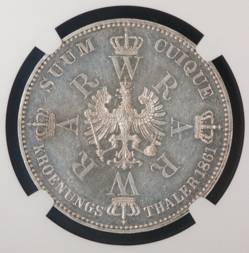 1861 A Germany Prussia Thaler Coronation Coin MSPL 61 NGC, Looks
