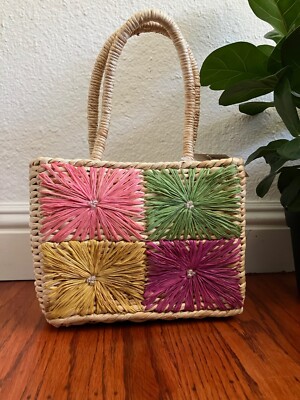 Basket Wicker Straw Woven Bag Cute Stylish Cloth Interior Lining