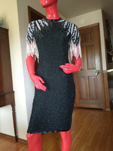 ¡Excepcional! Vestido A. J. Bari Vintage Glam Talla 4 Adornado Seda Rayón - Imagen 2 de 9