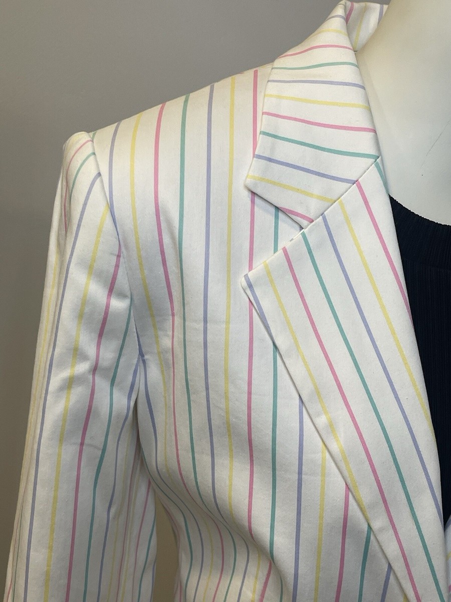 80's Vintage pastel striped office blazer rainbow pinstripe