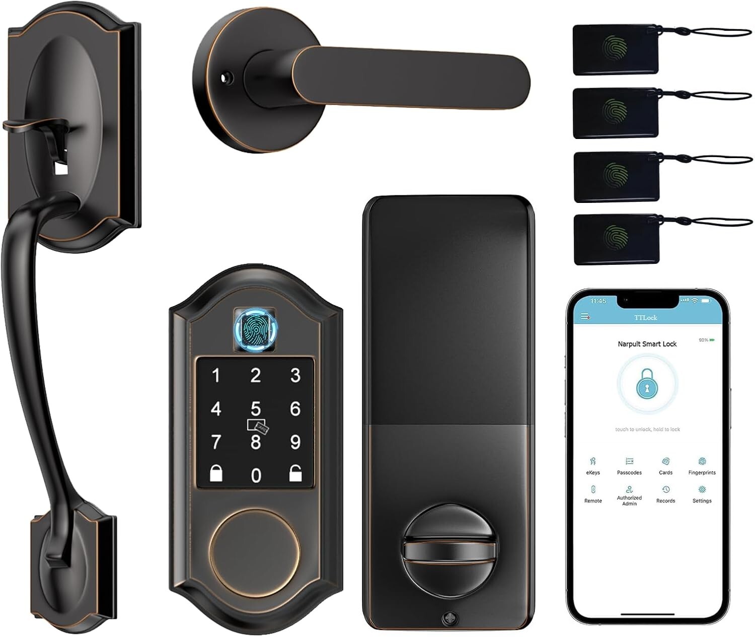 Smart Front Door Lock with Keyless Deadbolt & Handle in Oil Rubbed Bronze  -image