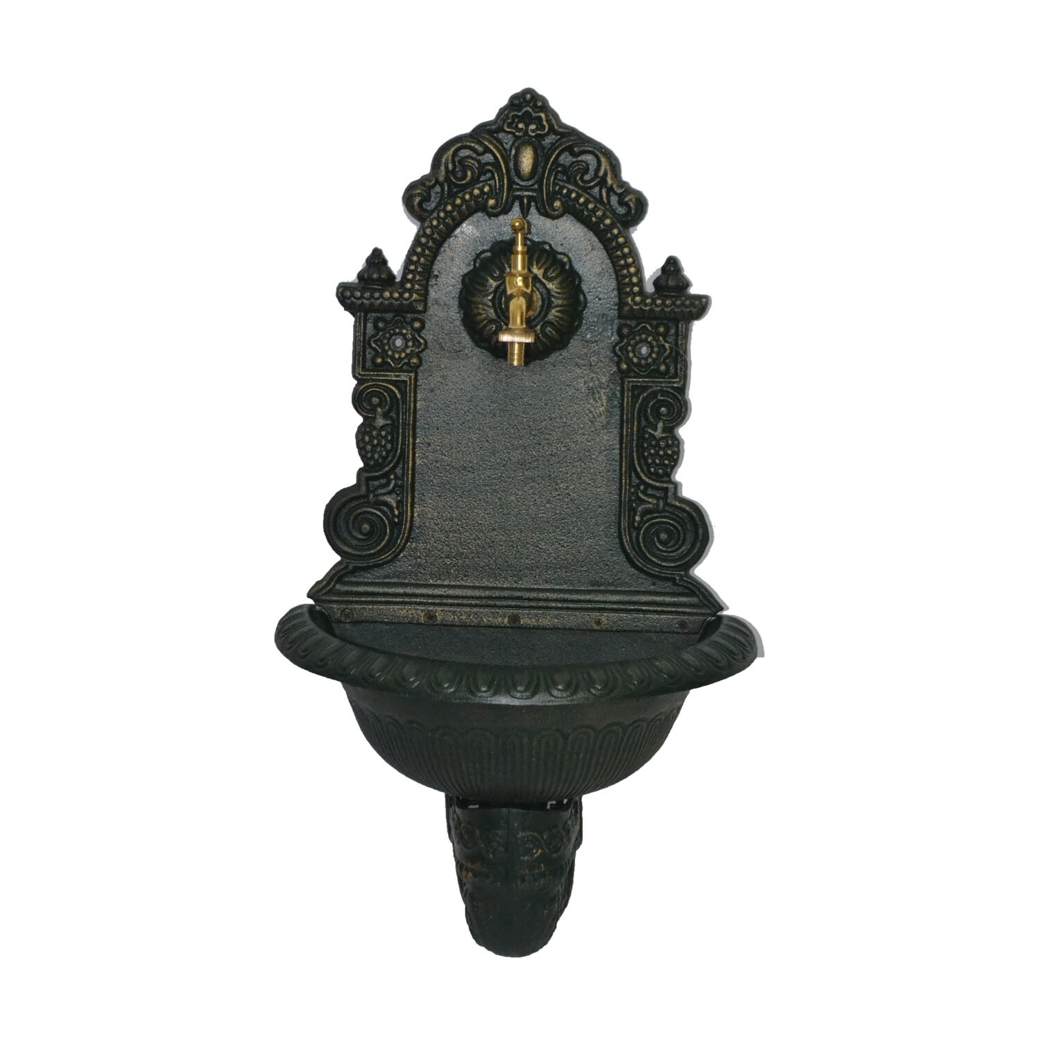 Fontana acquasantiera verde a muro da giardino ghisa esterno rubinetto ottone