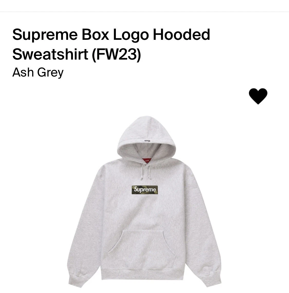 Sweat shirt à capuche logo Supreme Box Fw23 gris cendres à la main prêt à l'emploi