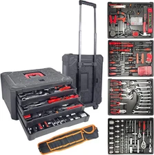 188PcsTool Set Wheels,Four-Layer Tool Kit with Combination Wrench in blow case