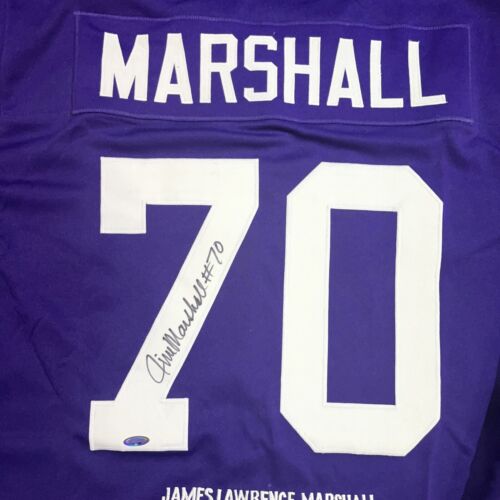 Jim Marshall Custom Signed Purple Stats & Achievements Jersey TRIStar Hologram - Picture 2 of 5