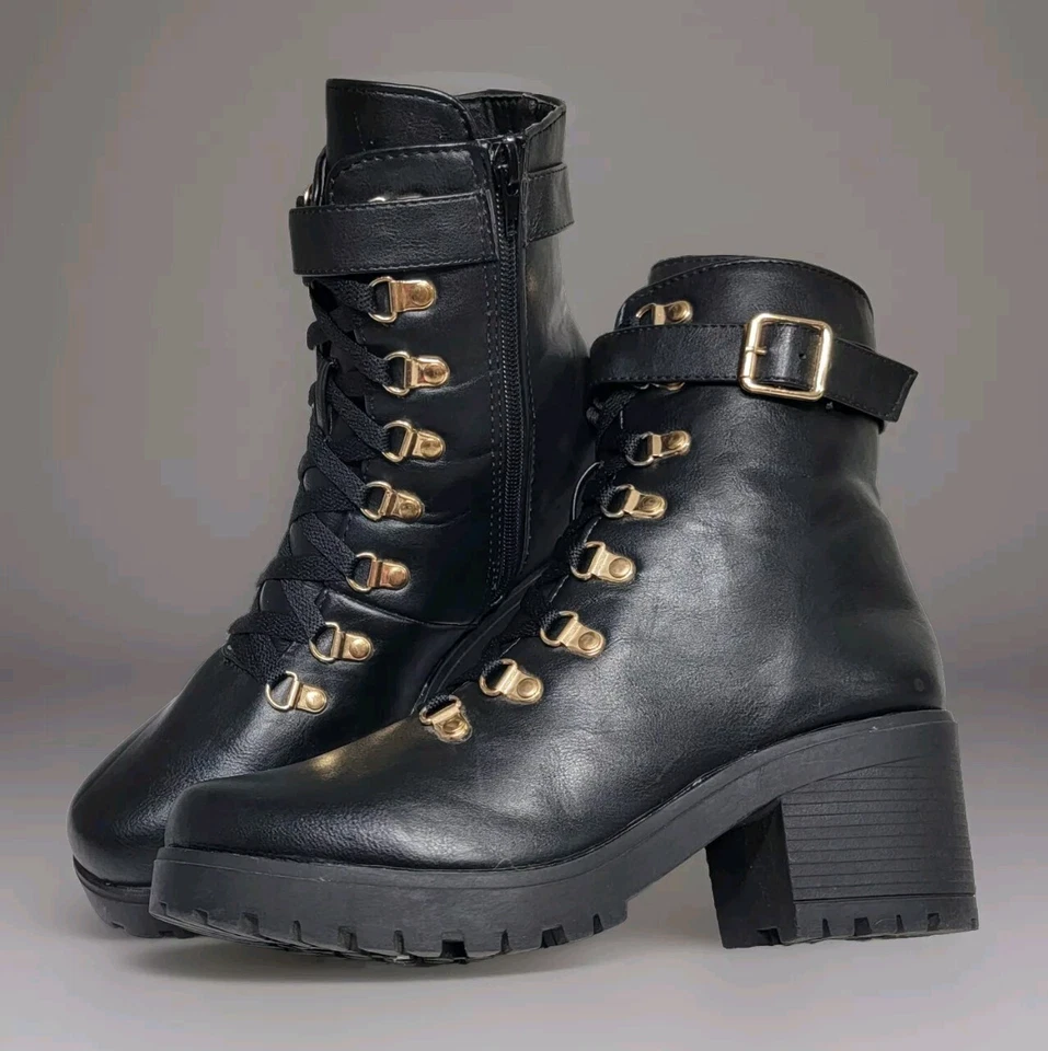 Y2K Catherine Malandrino Grueso Plataforma Zapato Cremallera Gótico Con Cordones Botines Talla 9 Foto 4 de 4