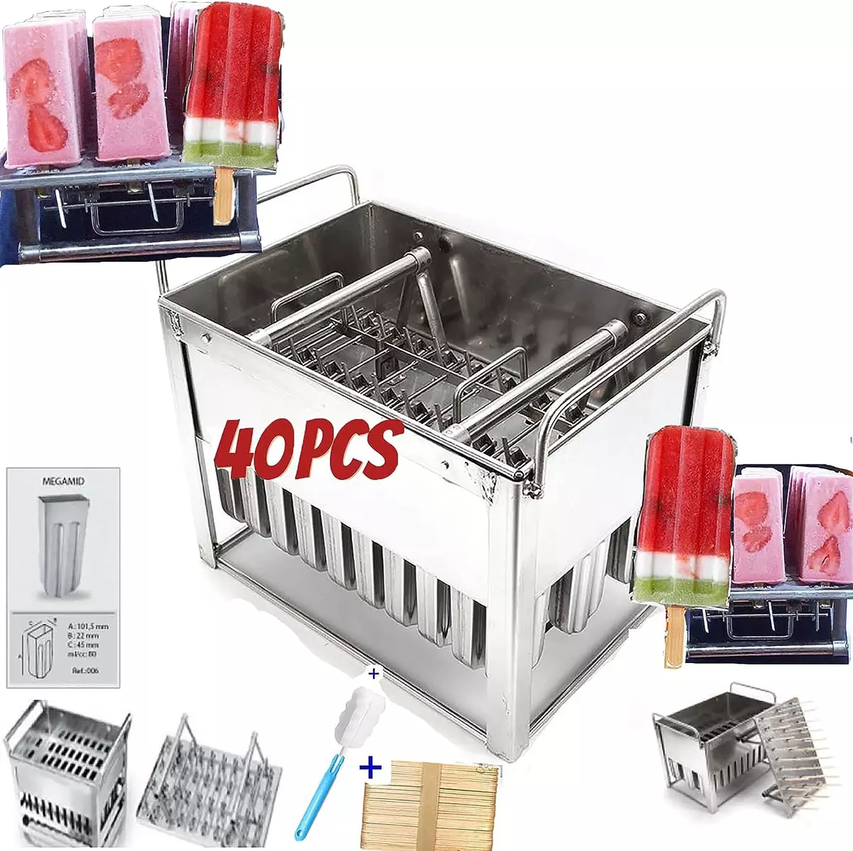 40Pcs Stainless Steel Popsicle Mold Machine -Ice Pop Molds Bpa Free -Ice  Cream M