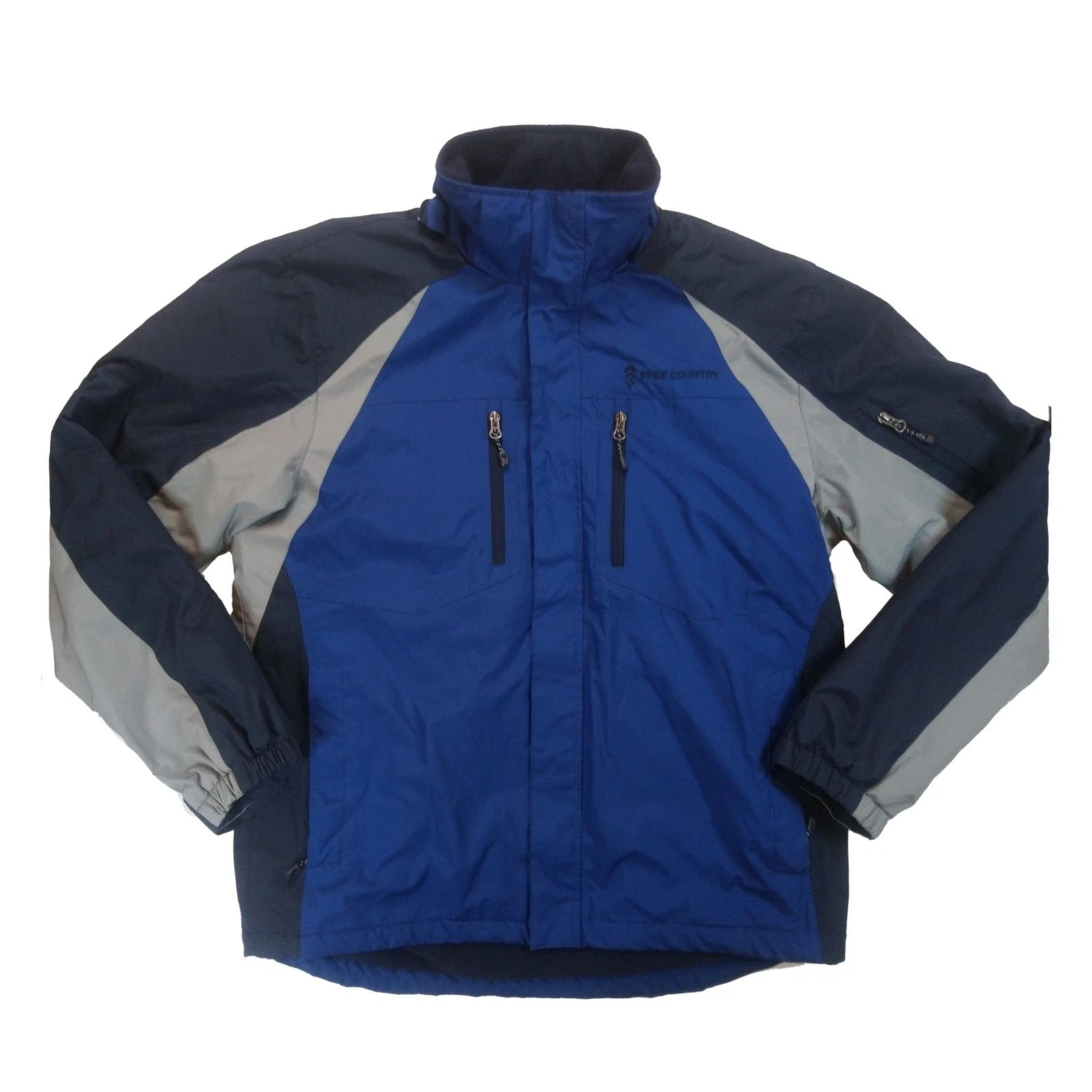 Free Country Jacket Mens Medium Blue Gray Outdoor Full Zip Water Resistant