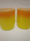 2 Vintage Fire King Anchor Hocking Glass Orange Yellow Stacking Coffee Mug Cups