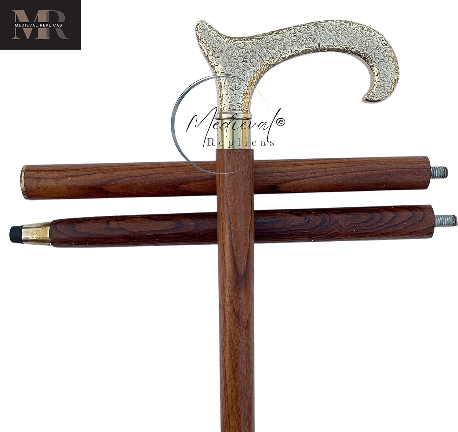 Designer Walking Stick with Solid Brass Derby Hea… - image 2