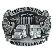 Truck Drivers Belt Buckle Eagles American Flag Antique Silver Fits 1.5" Belts
