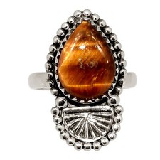 Southwest - Natural Tiger Eye - South Africa 925 Silver Ring s.6.5 ALLR-31582