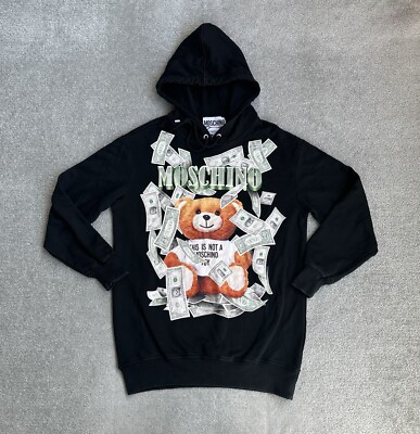MOSCHINO Herren Hoodie Sweatshirt Gr. S Teddy Bear Geld Logo Pullover 23112 Schw