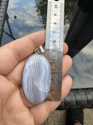 Large Blue Lace Agate Pendant Top Quality Natural Crystal 925 silver plated B1 - Image 1 of 4