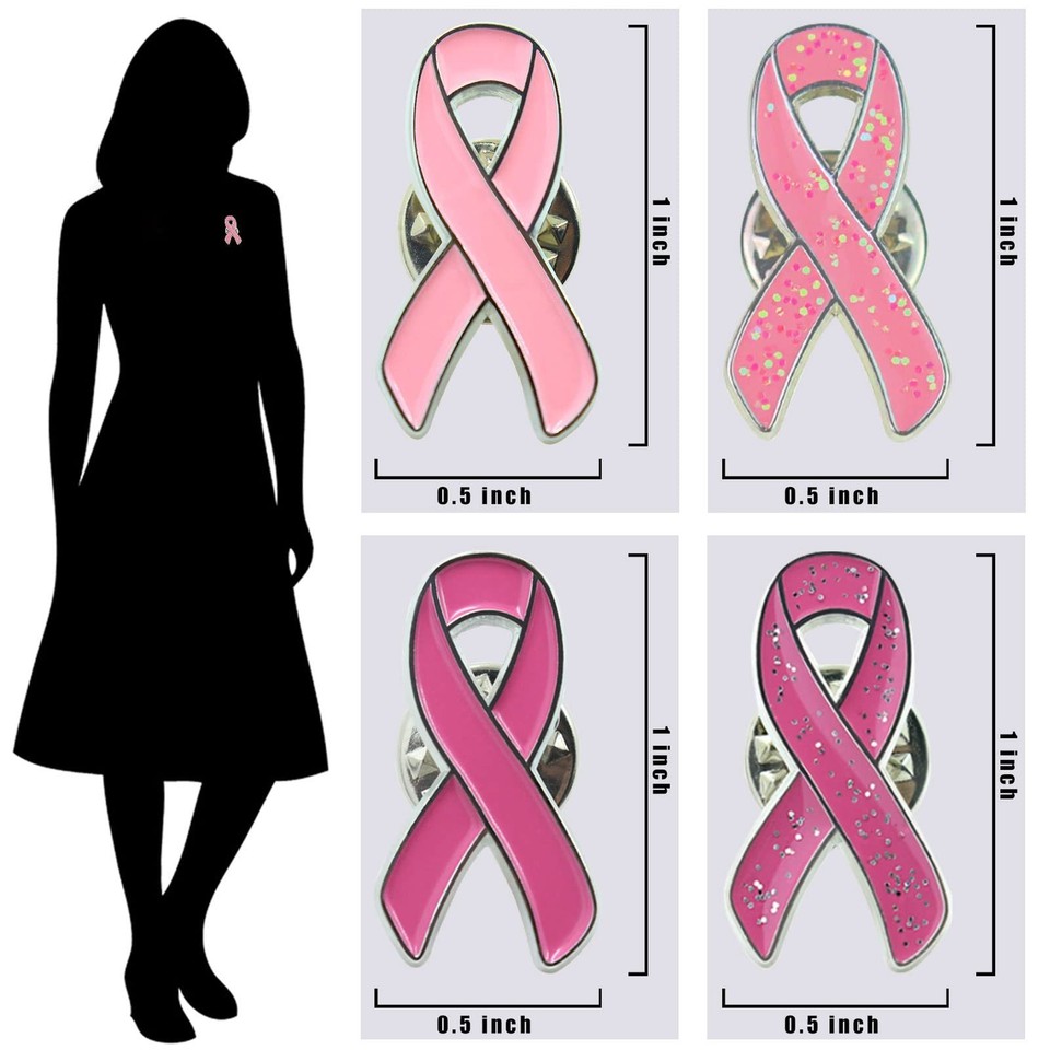 sticro 40 Pieces Pink Ribbon Pin Set Breast Cancer Awareness Enamel ...