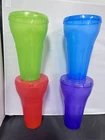 Vintage Large Plastic 32oz Lidded Coke Cups NEW Blue Purple Green Red