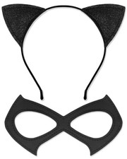 Cat Woman Costume Accessories - Black Cat Ears Headband and Eye Mask for Adul...