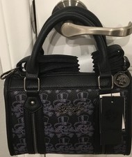 Ed Hardy Satchel Crossbody, Skulls, Detachable Shoulder Strap, Zip Charm, NEW