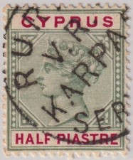 CYPRUS RURAL SERVICE V. R. KARPAS ON HALF PIASTRE QV STAMP