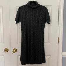 Gray Cable Knit Turtleneck Preppy Weekend Sweater Dress – Short Sleeve | Small