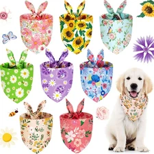 8 Pcs Floral Dog Bandana Spring Flower Pet Triangle Bib Scarf Daisy Rose Pet ...