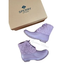 Sperry Sherpa Ankle Saltwater Duck Boots Purple Flat Heel Cuban Zip Womens 9 New