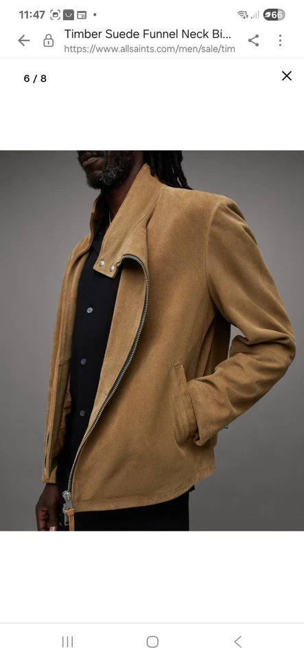 ALLSAINTS Drant Regular Fit Zip Front Goat Suede Jacket - Tan Brown - Xtra Large - Image 3 of 4