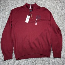Tommy Hilfiger Sweater Mens Medium Pullover Red 1/4 Zip New York NWT